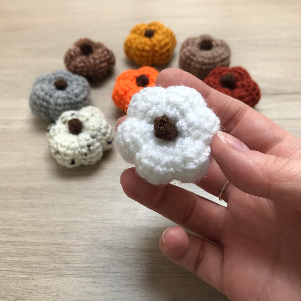 Mini Crochet Pumpkin Decorations with Stalk