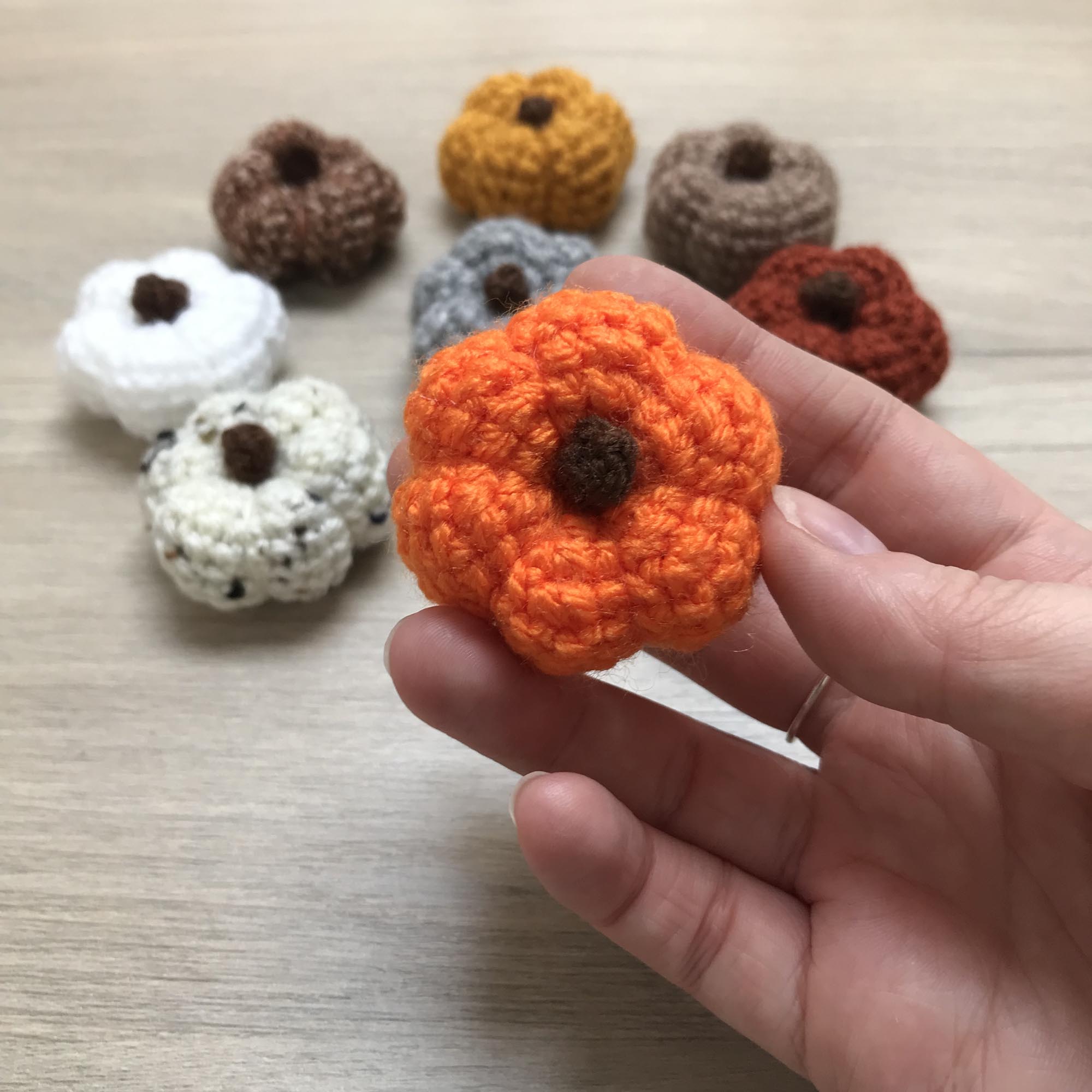 Mini Crochet Pumpkin Decorations with Stalk