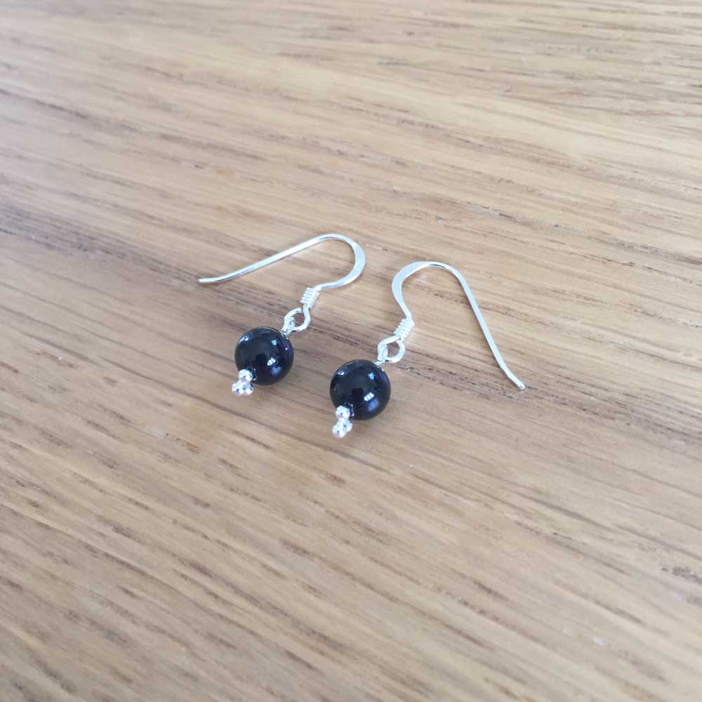 Sterling Silver Black Onyx Handmade Bead Earrings
