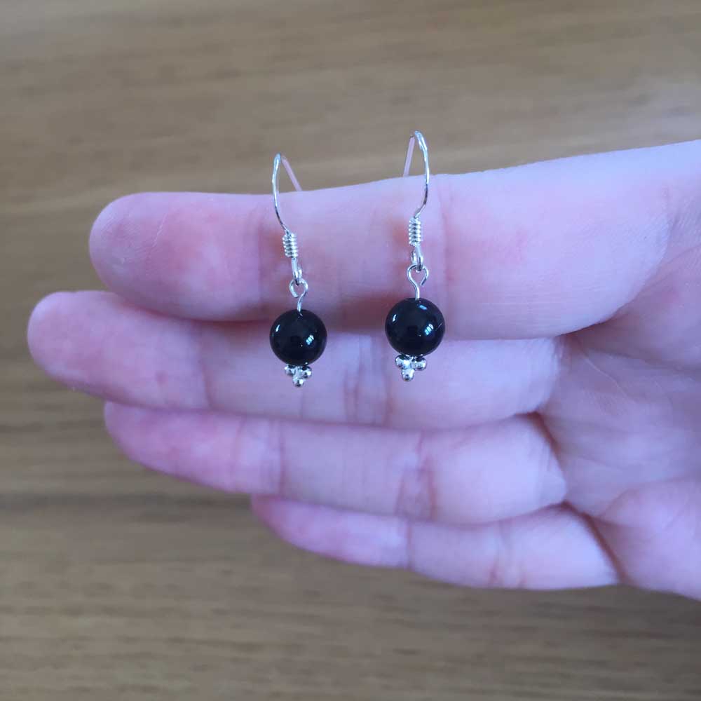 Sterling Silver Black Onyx Handmade Bead Earrings