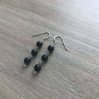 Handmade Sterling Silver Black Onyx 3 Bead Drop Earrings