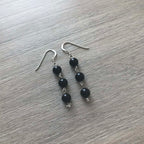 Handmade Sterling Silver Black Onyx 3 Bead Drop Earrings