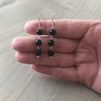 Handmade Sterling Silver Black Onyx 3 Bead Drop Earrings