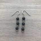 Handmade Sterling Silver Black Onyx 3 Bead Drop Earrings
