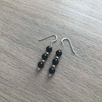 Handmade Sterling Silver Black Onyx 3 Bead Drop Earrings