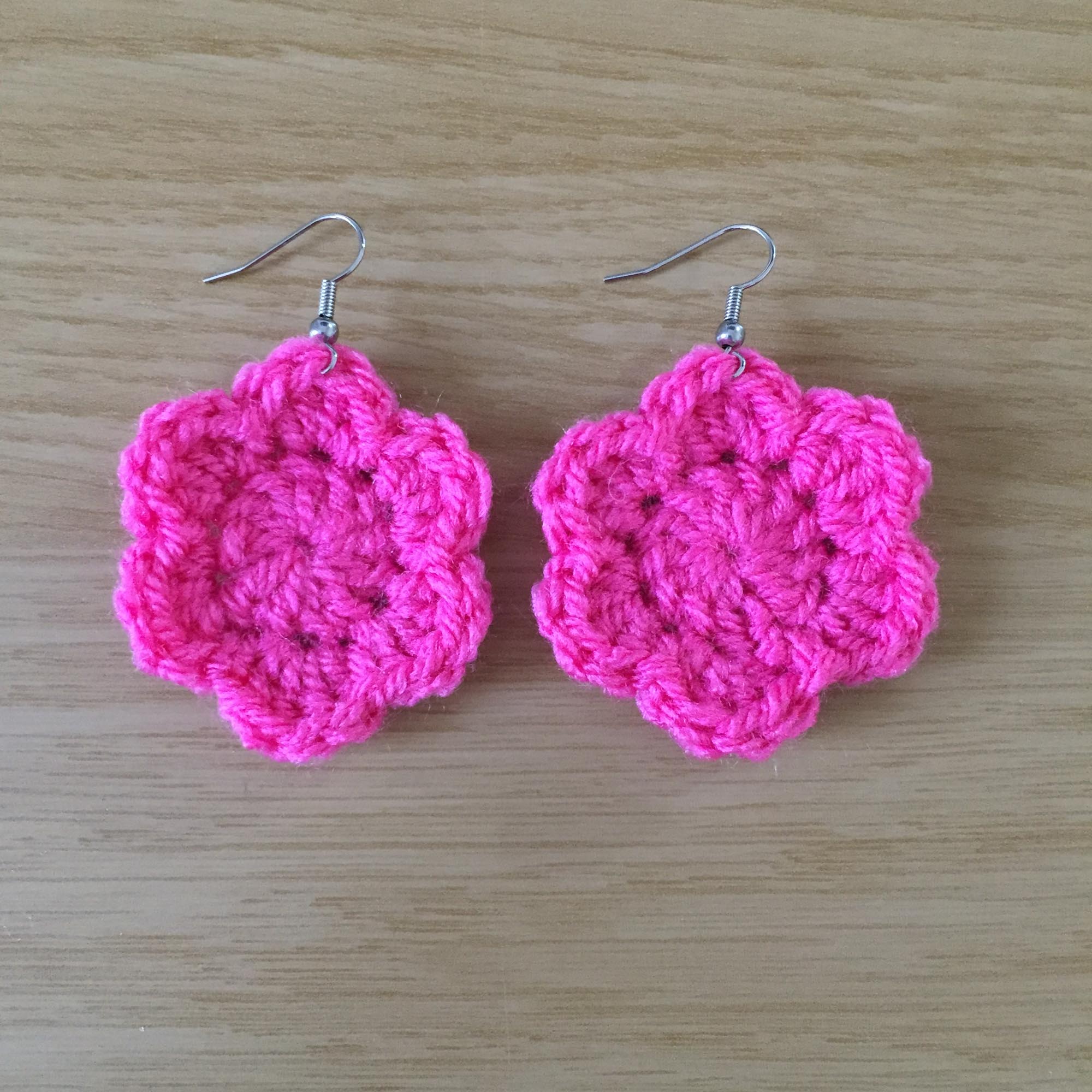 Pink Crochet Flower Surgical Steel Hook Earrings