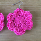 Pink Crochet Flower Surgical Steel Hook Earrings