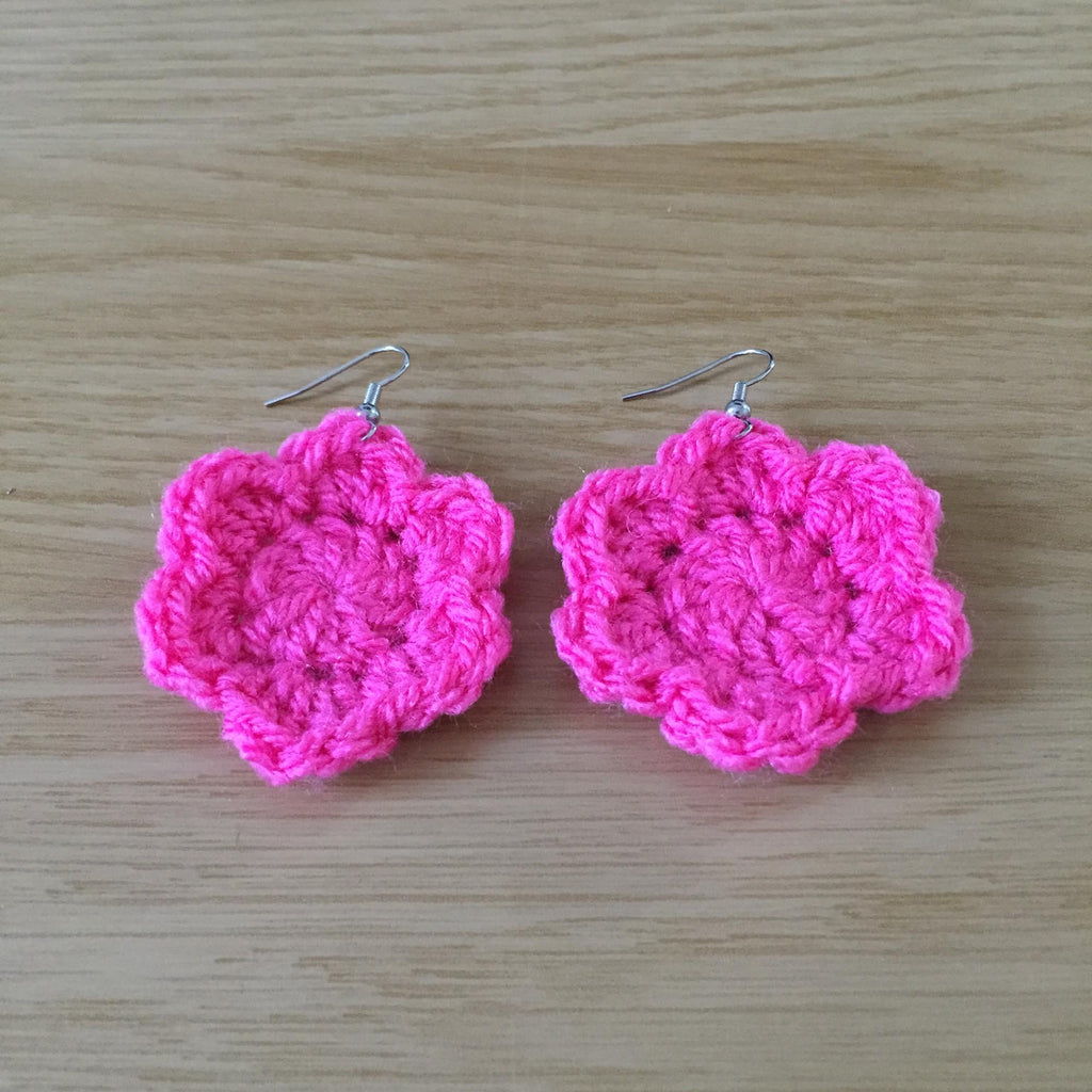 Pink Crochet Flower Surgical Steel Hook Earrings