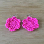 Pink Crochet Flower Surgical Steel Hook Earrings