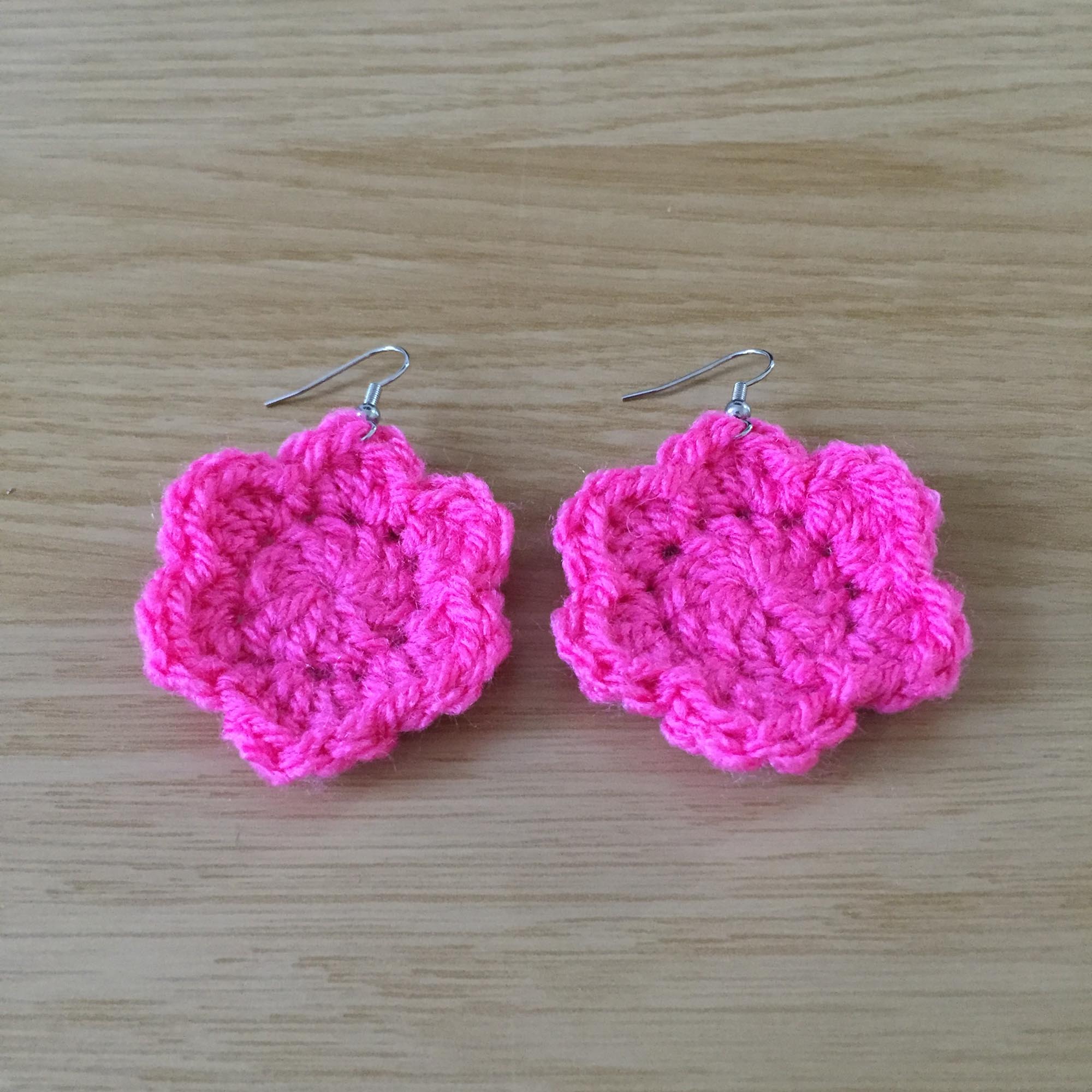Pink Crochet Flower Surgical Steel Hook Earrings