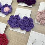 Purple Crochet Flower Surgical Steel Hook Earrings