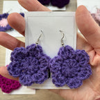 Purple Crochet Flower Surgical Steel Hook Earrings