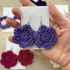 Purple Crochet Flower Surgical Steel Hook Earrings