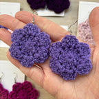Purple Crochet Flower Surgical Steel Hook Earrings