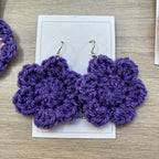 Purple Crochet Flower Surgical Steel Hook Earrings