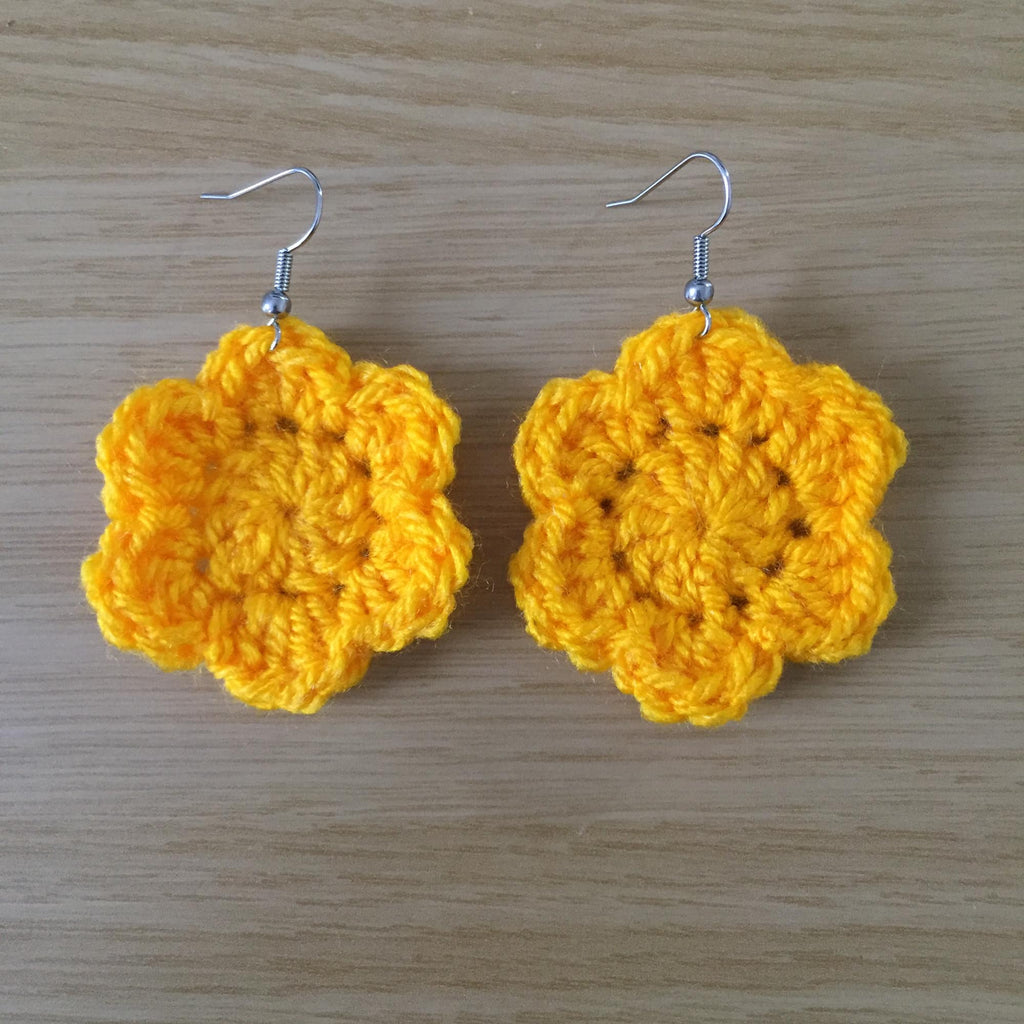 Yellow Crochet Flower Surgical Steel Hook Earrings