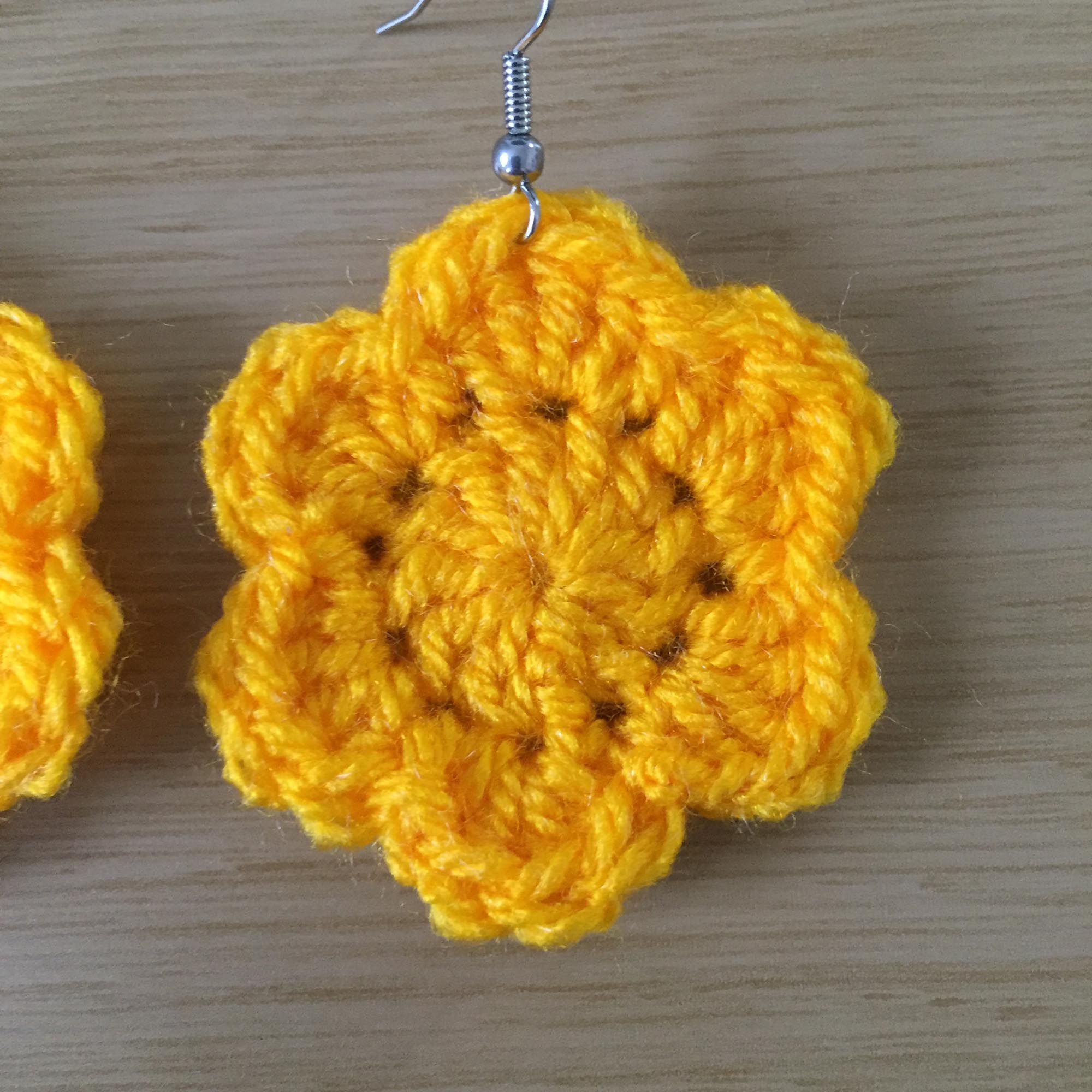 Yellow Crochet Flower Surgical Steel Hook Earrings