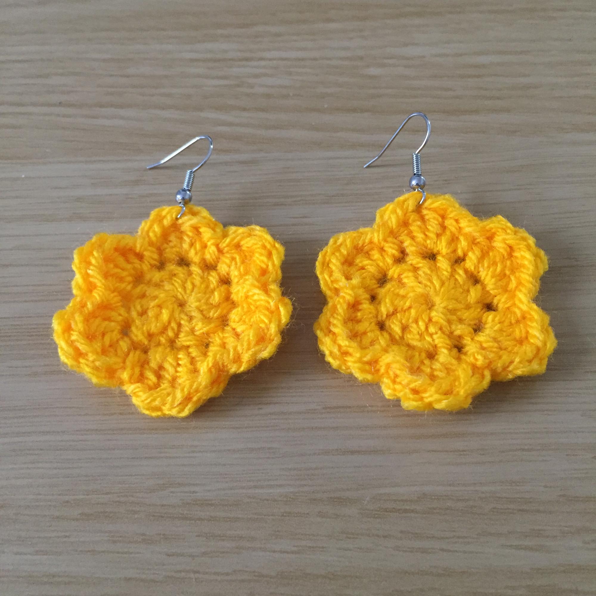 Yellow Crochet Flower Surgical Steel Hook Earrings