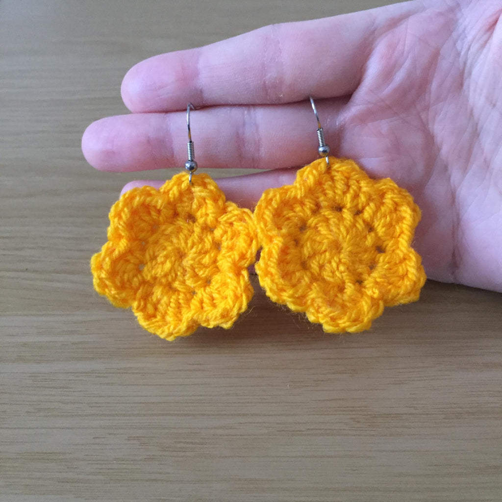 Yellow Crochet Flower Surgical Steel Hook Earrings