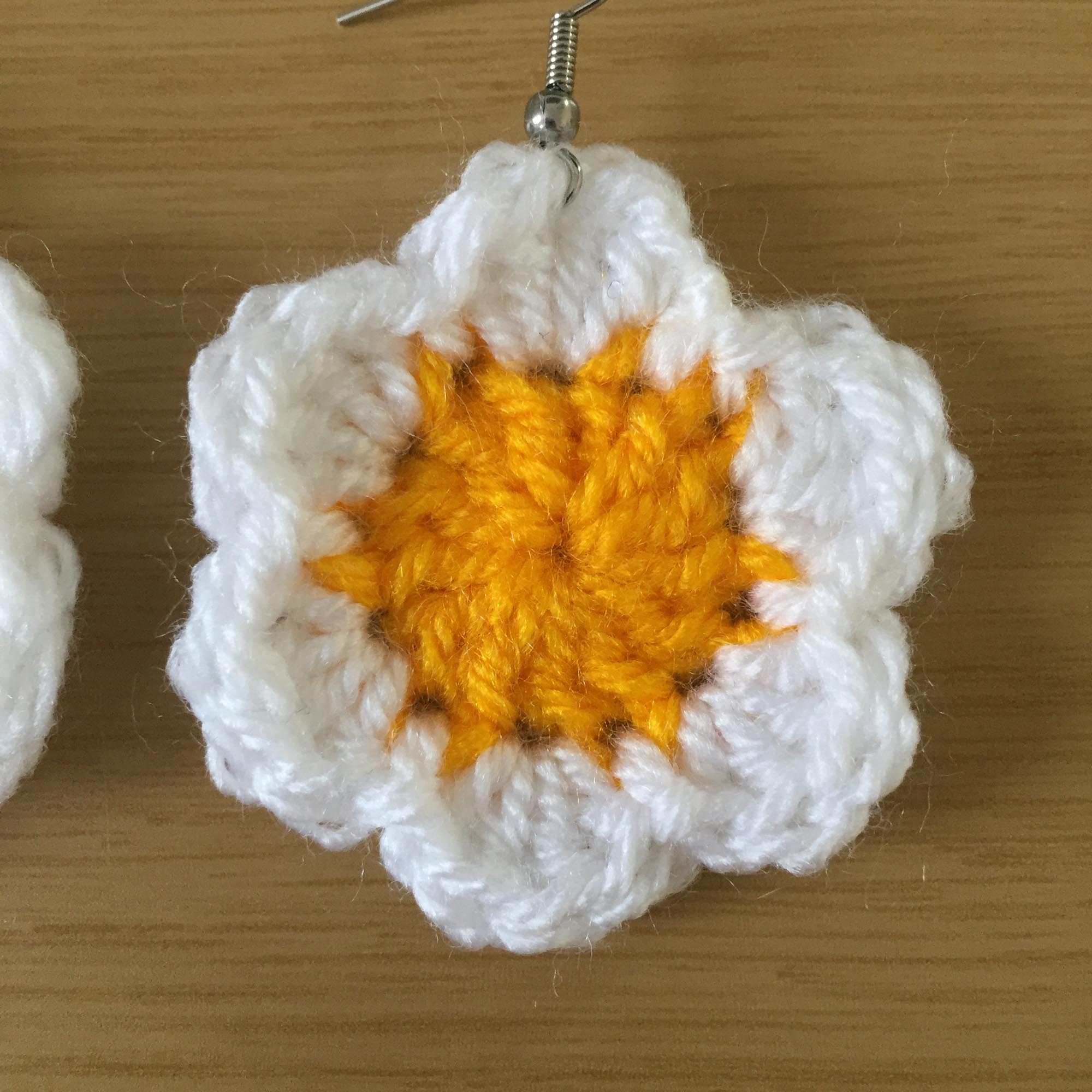 Yellow and White Daisy Crochet Flower Surgical Steel Hook Earrings