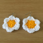 Yellow and White Daisy Crochet Flower Surgical Steel Hook Earrings