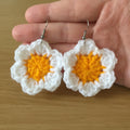 Yellow and White Daisy Crochet Flower Surgical Steel Hook Earrings