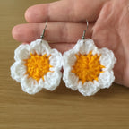 Yellow and White Daisy Crochet Flower Surgical Steel Hook Earrings