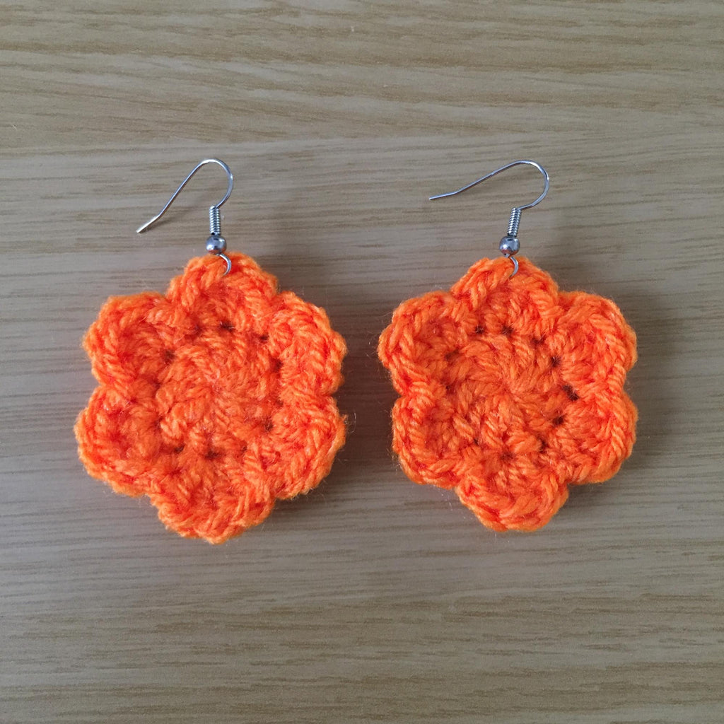 Orange Crochet Flower Surgical Steel Hook Earrings
