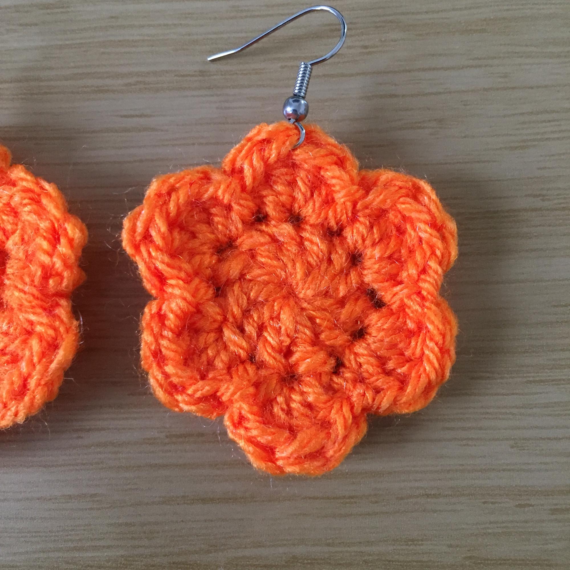 Orange Crochet Flower Surgical Steel Hook Earrings