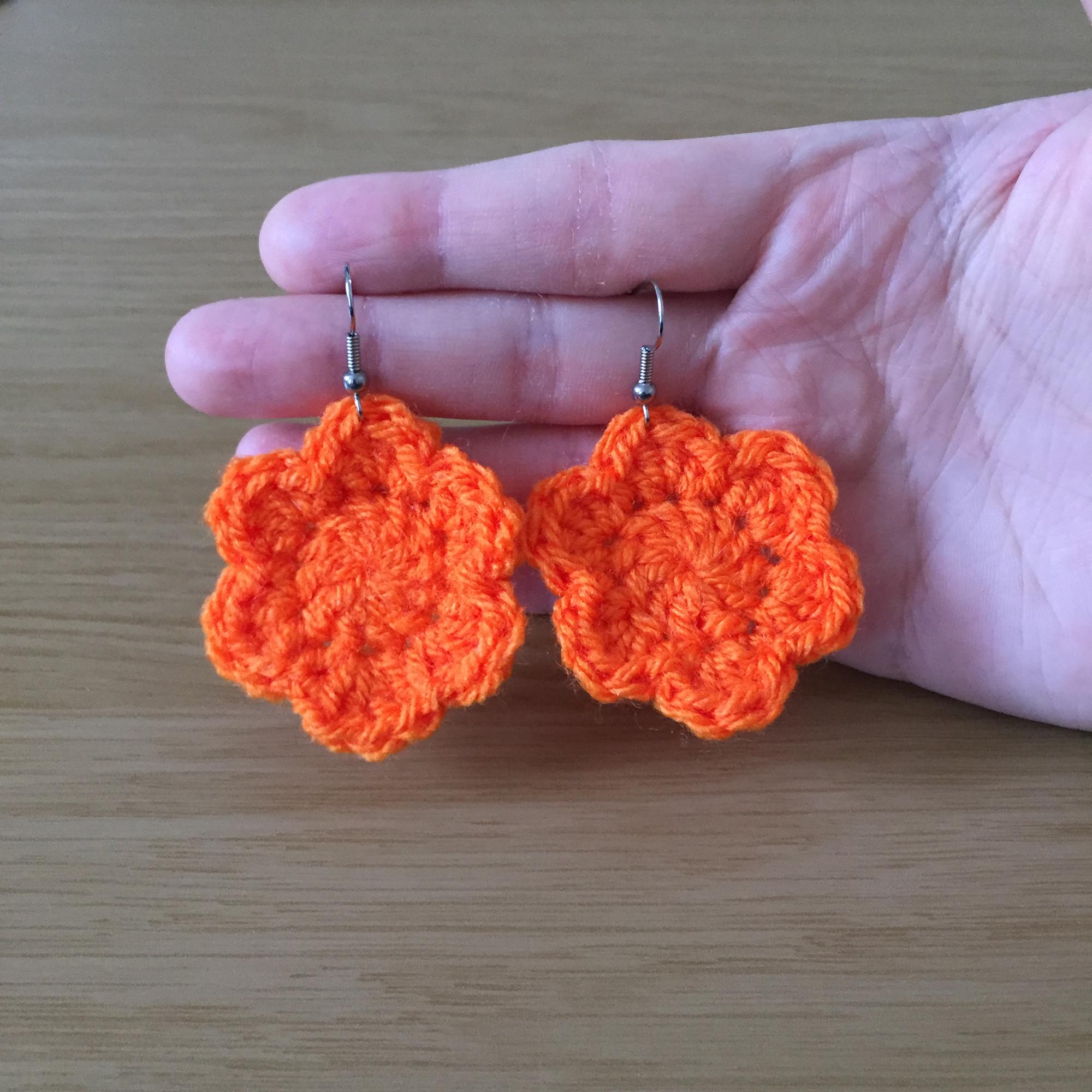 Orange Crochet Flower Surgical Steel Hook Earrings