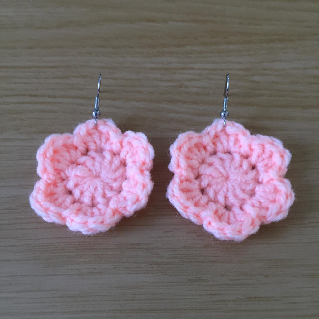 Peach Crochet Flower Surgical Steel Hook Earrings