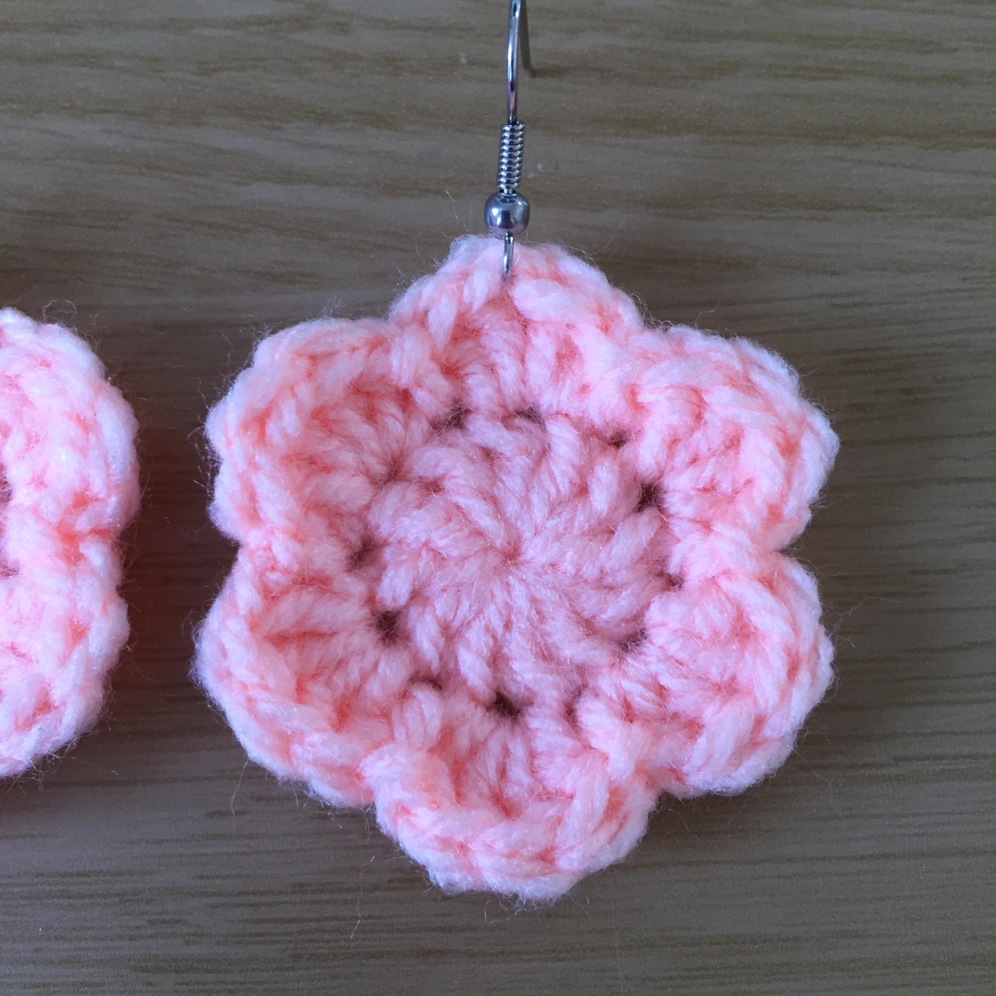 Peach Crochet Flower Surgical Steel Hook Earrings