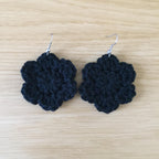 Black Crochet Flower Surgical Steel Hook Earrings
