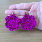 Magenta Crochet Flower Surgical Steel Hook Earrings