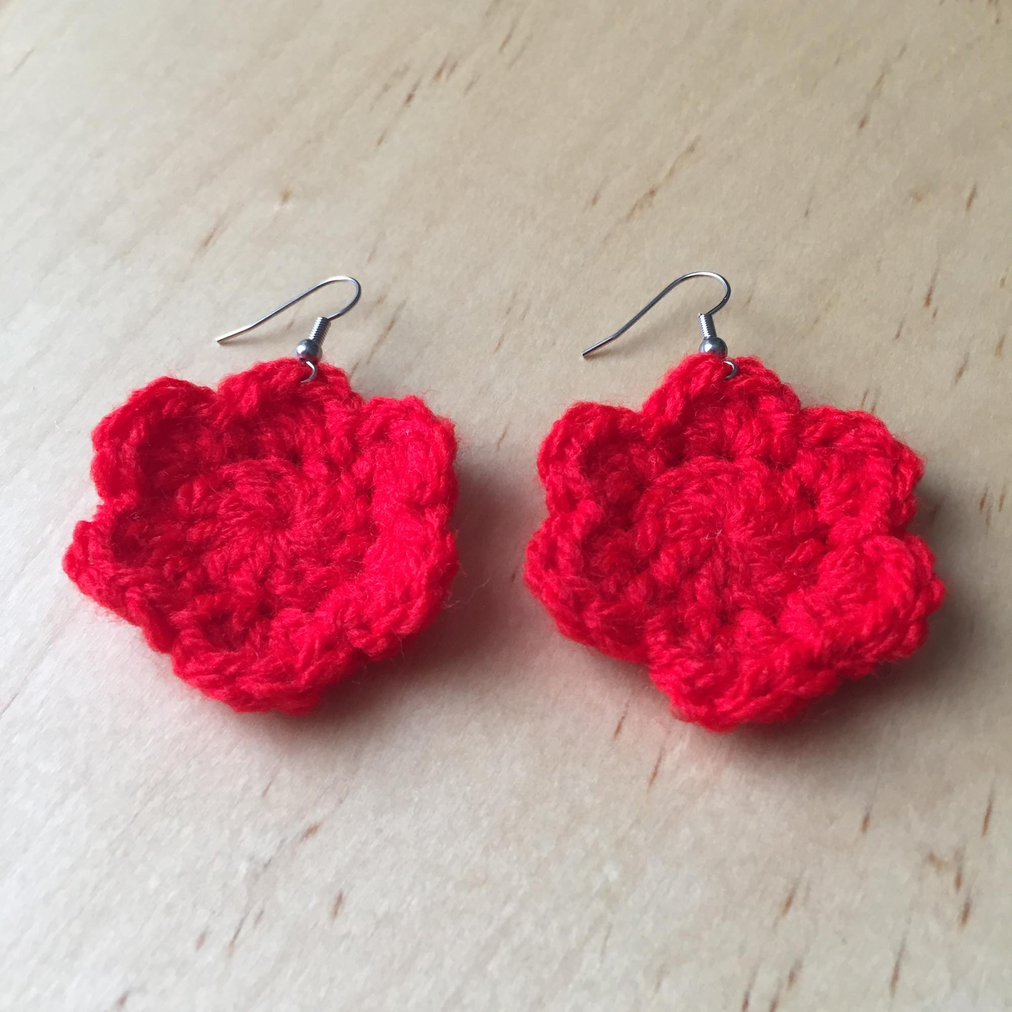 Red Crochet Flower Surgical Steel Hook Earrings