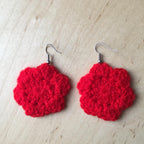 Red Crochet Flower Surgical Steel Hook Earrings