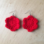 Red Crochet Flower Surgical Steel Hook Earrings