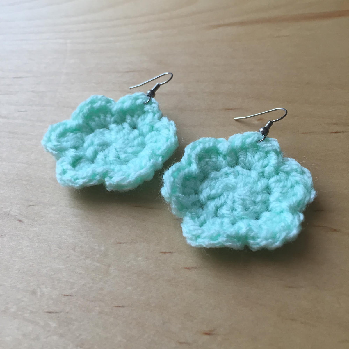 Mint Crochet Flower Surgical Steel Hook Earrings