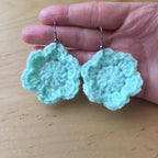 Mint Crochet Flower Surgical Steel Hook Earrings