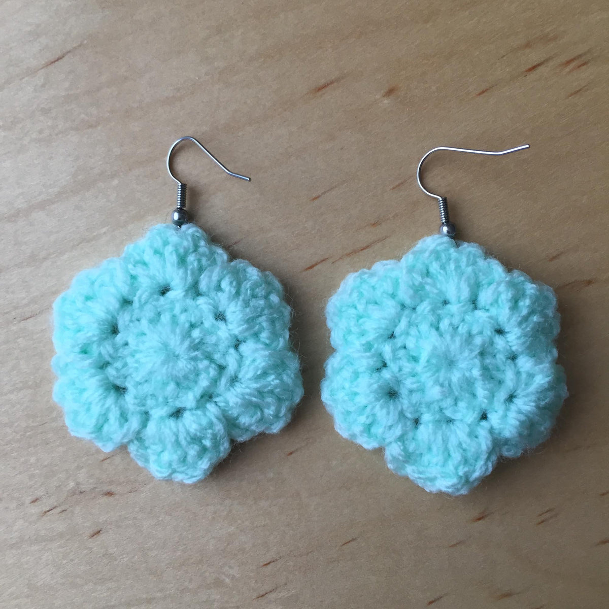Mint Crochet Flower Surgical Steel Hook Earrings