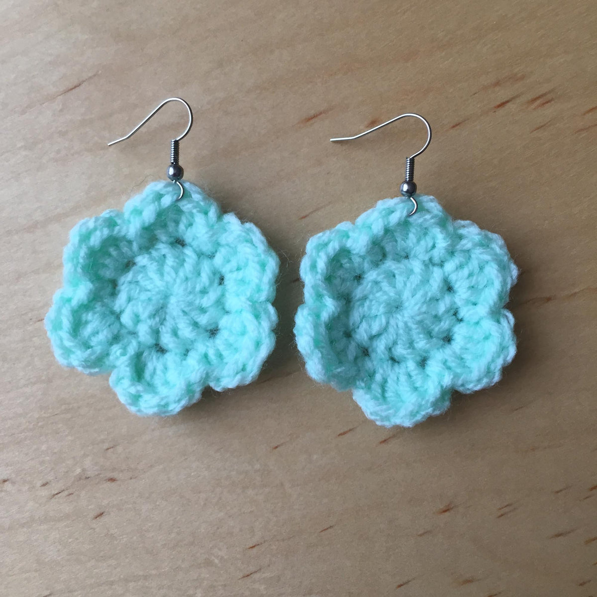 Mint Crochet Flower Surgical Steel Hook Earrings