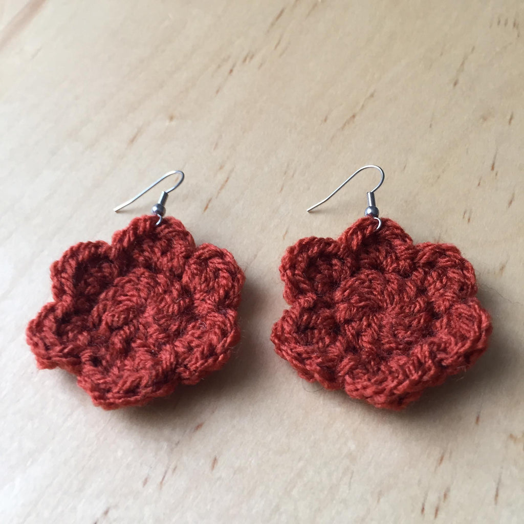 Rust Crochet Flower Surgical Steel Hook Earrings