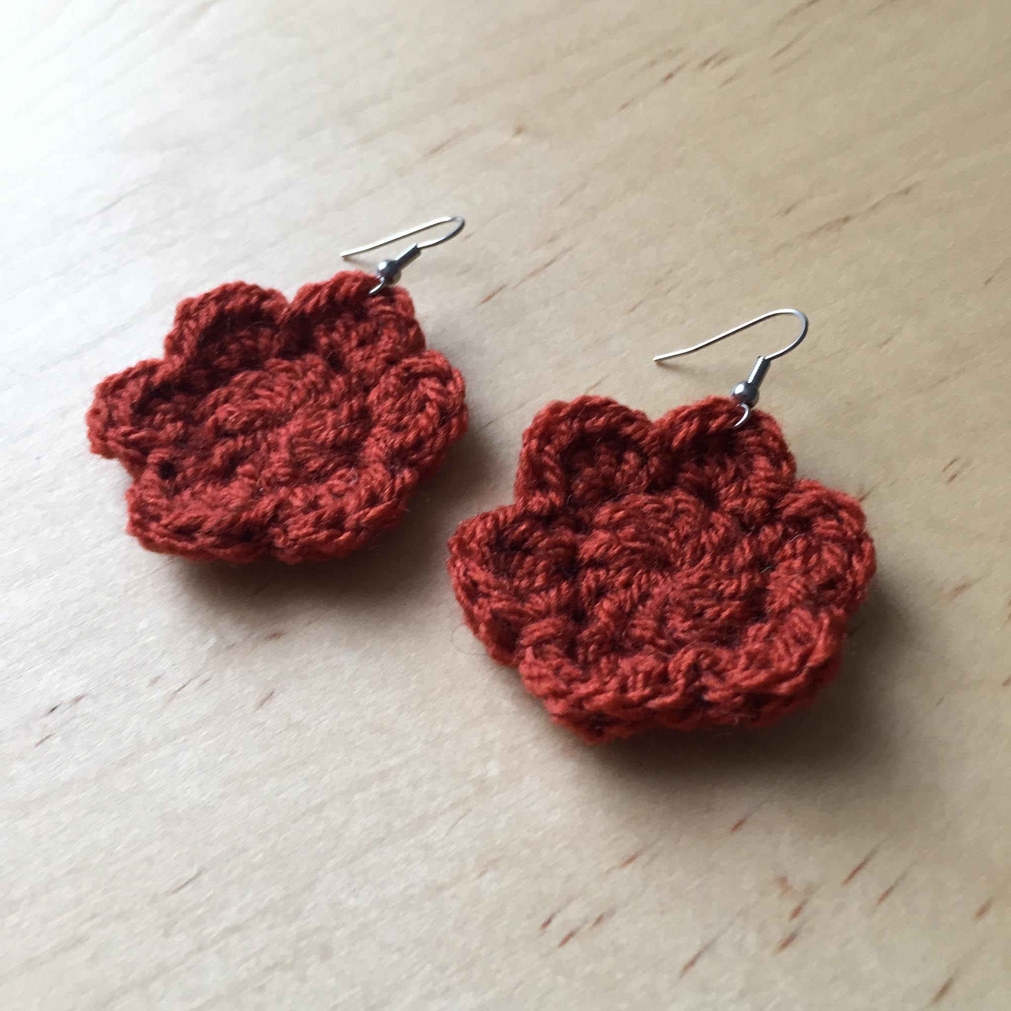 Rust Crochet Flower Surgical Steel Hook Earrings