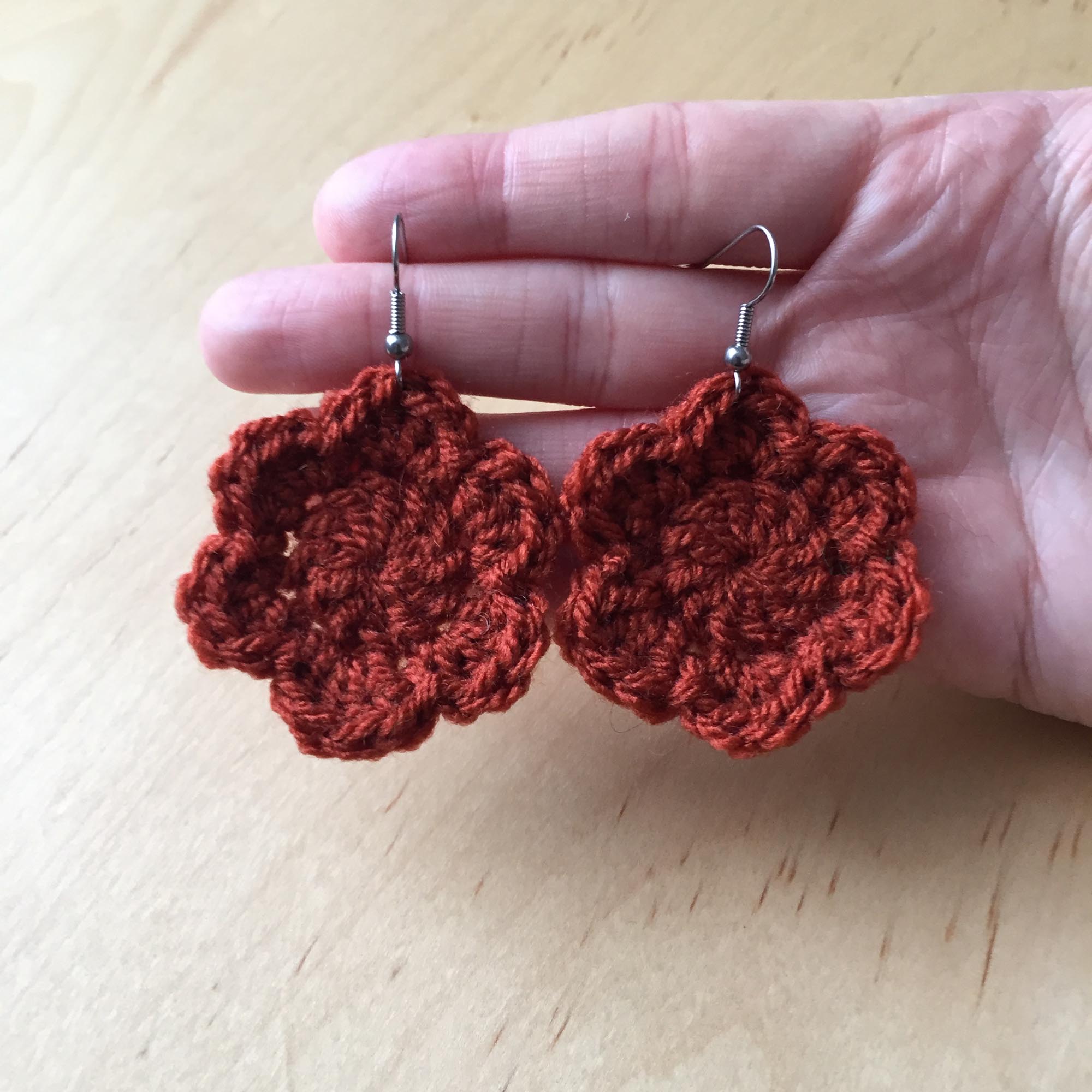 Rust Crochet Flower Surgical Steel Hook Earrings