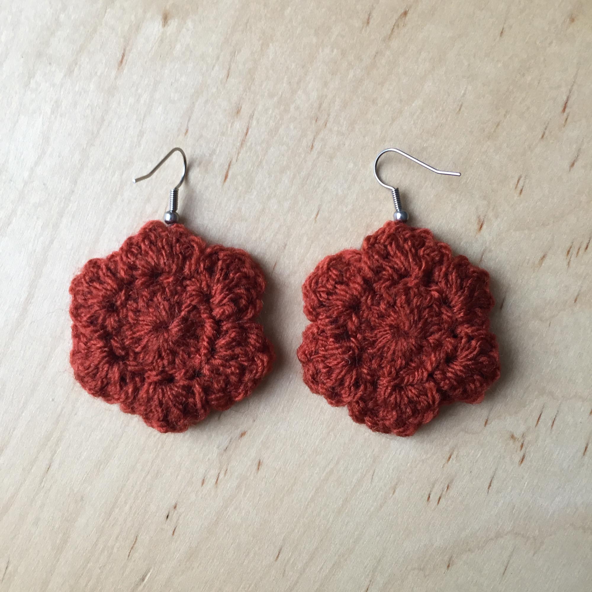 Rust Crochet Flower Surgical Steel Hook Earrings