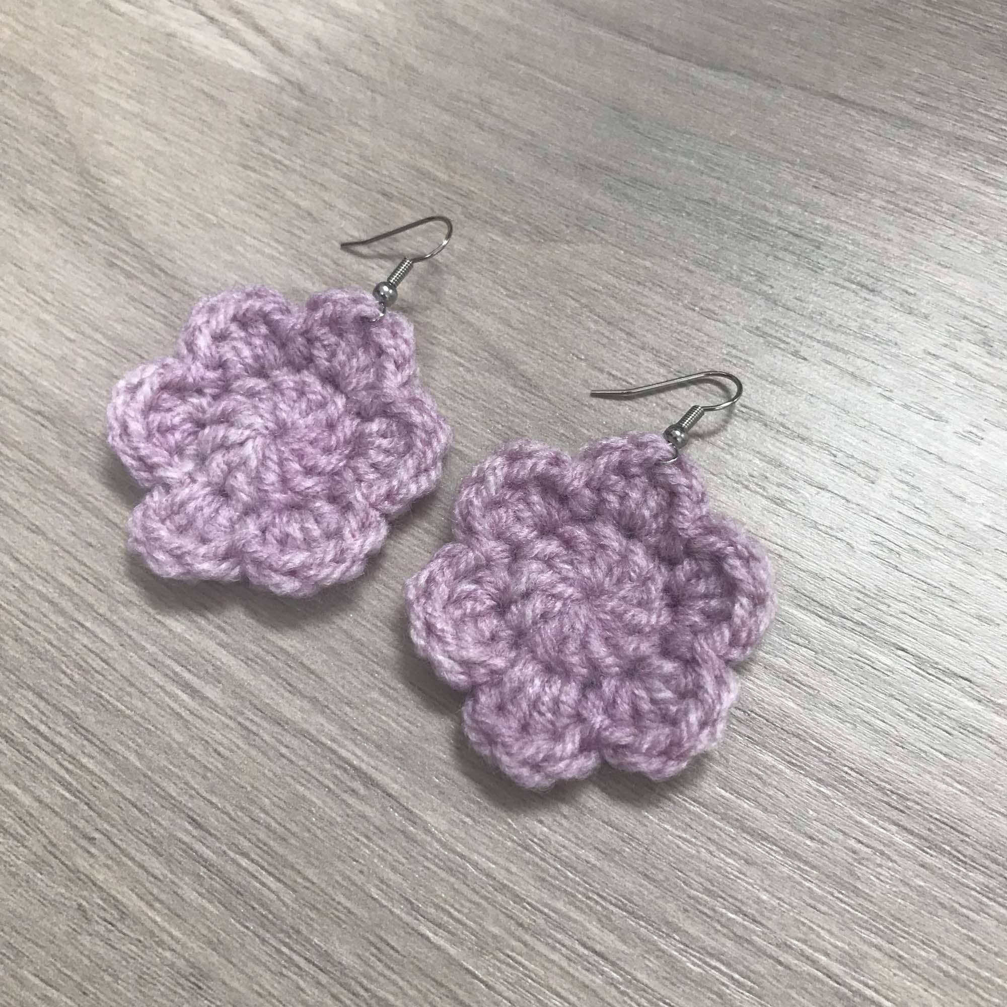 Mauve Crochet Flower Surgical Steel Hook Earrings