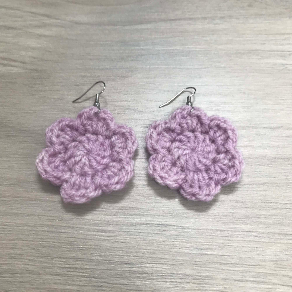 Mauve Crochet Flower Surgical Steel Hook Earrings