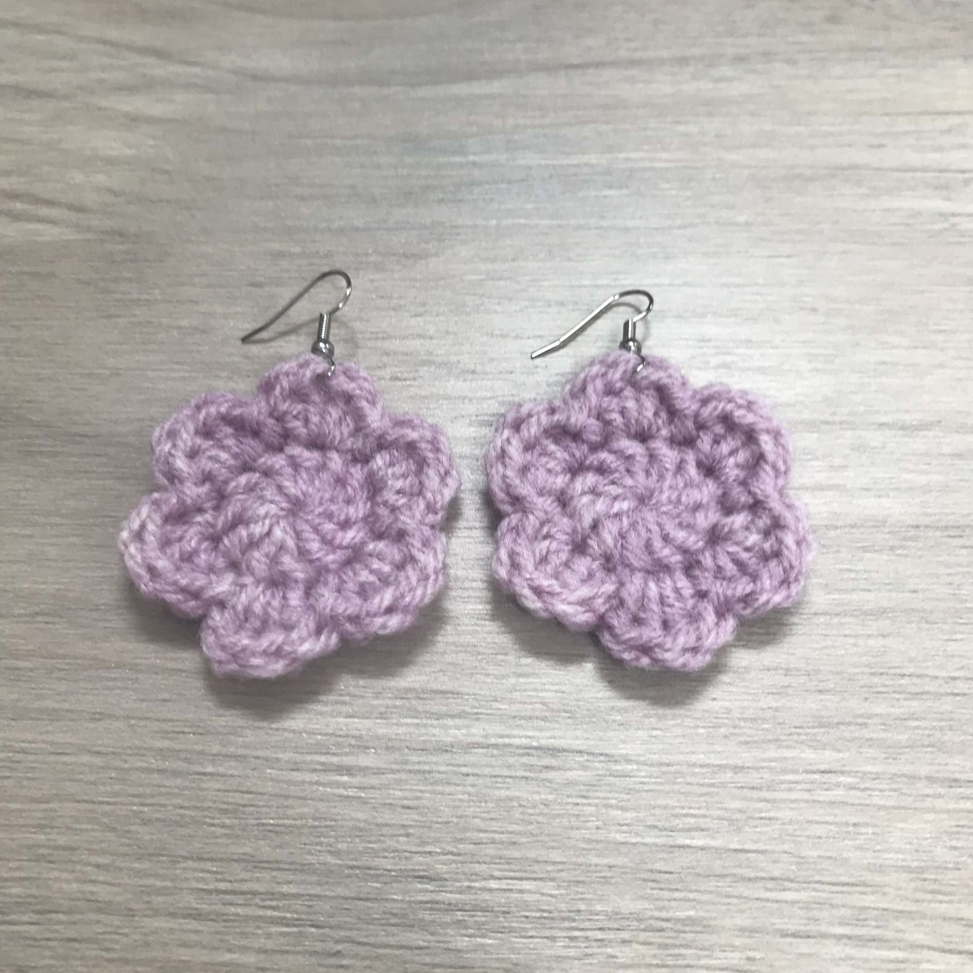 Mauve Crochet Flower Surgical Steel Hook Earrings