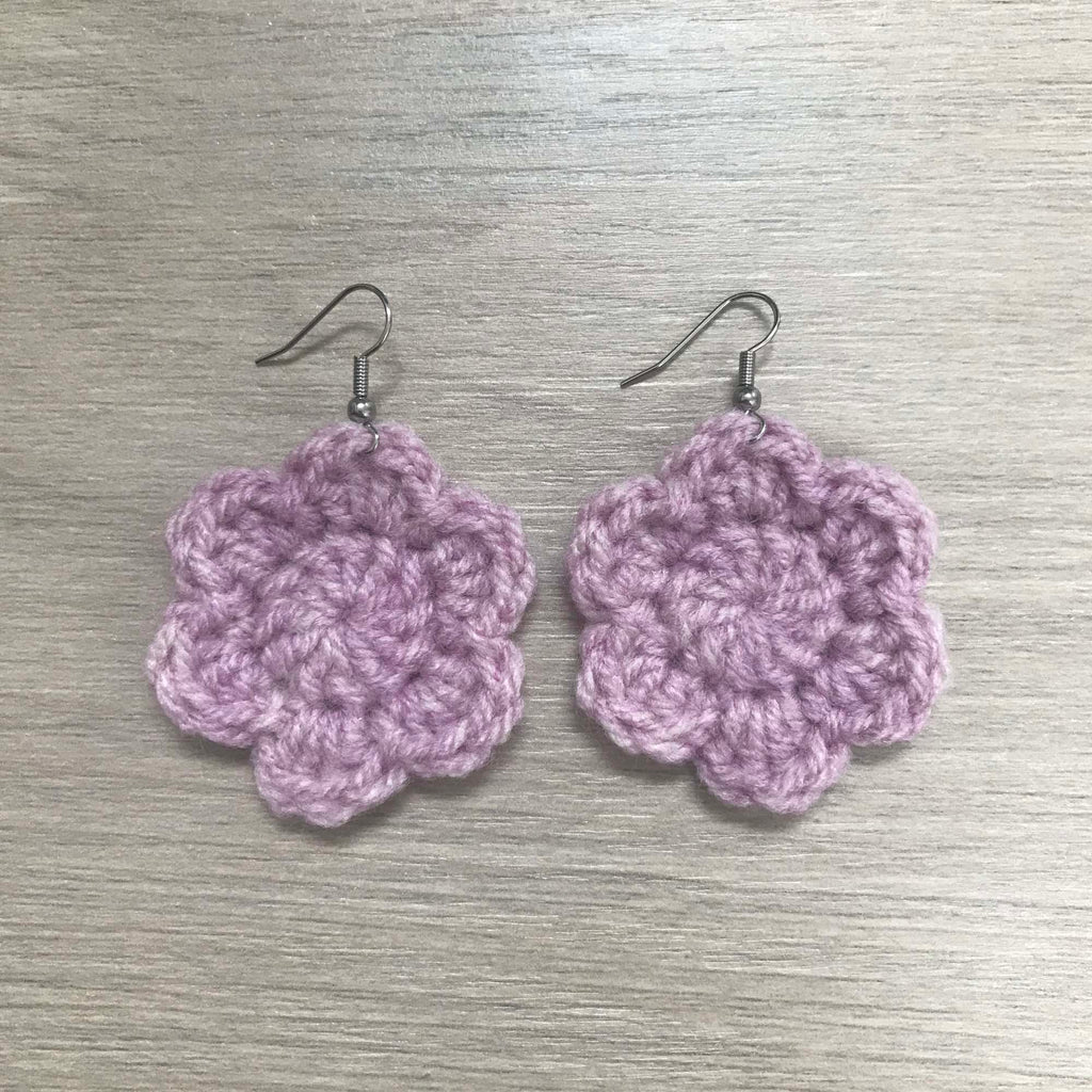 Mauve Crochet Flower Surgical Steel Hook Earrings