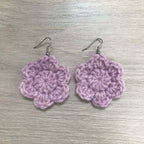 Mauve Crochet Flower Surgical Steel Hook Earrings